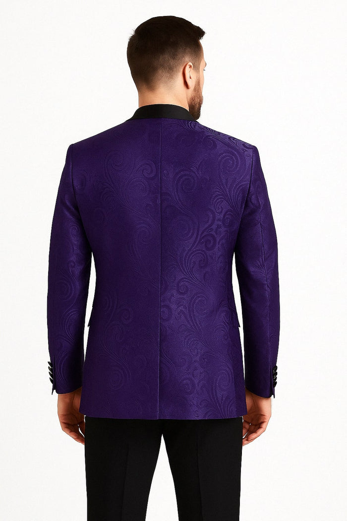 Mens Purple Paisley Pattern Blazer Jacket - Satin Finish by USA Men's Outlet