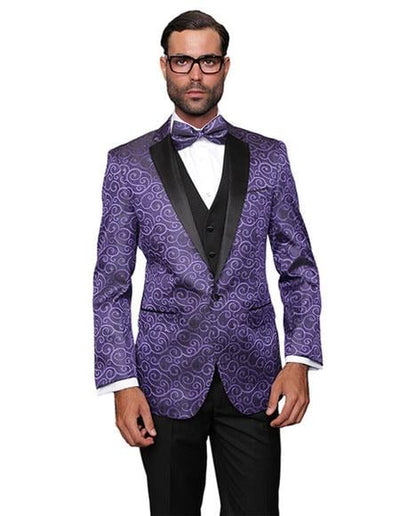 Men's Floral Sateen Unique Paisley Sport Coat Shiny Flashy Silky Satin Stage Fancy Stage Party Two Toned Blazer / Sport coat / Men's Jacket / Dinner Jacket Purple Sport coat Two toned Black Lapel