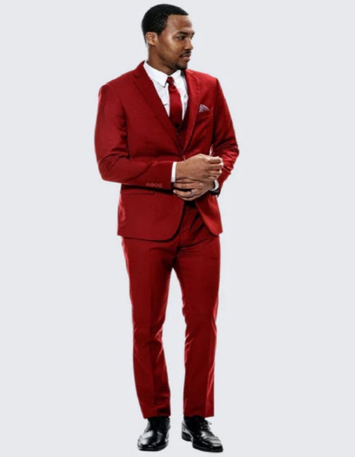 Red Skinny Fit Suit Three Piece Set Notch Label - Separates - Wedding - Prom by Men's Tuxedo USA
