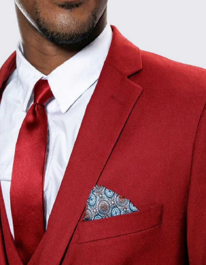 Red Skinny Fit Suit Three Piece Set Notch Label - Separates - Wedding - Prom by Men's Tuxedo USA