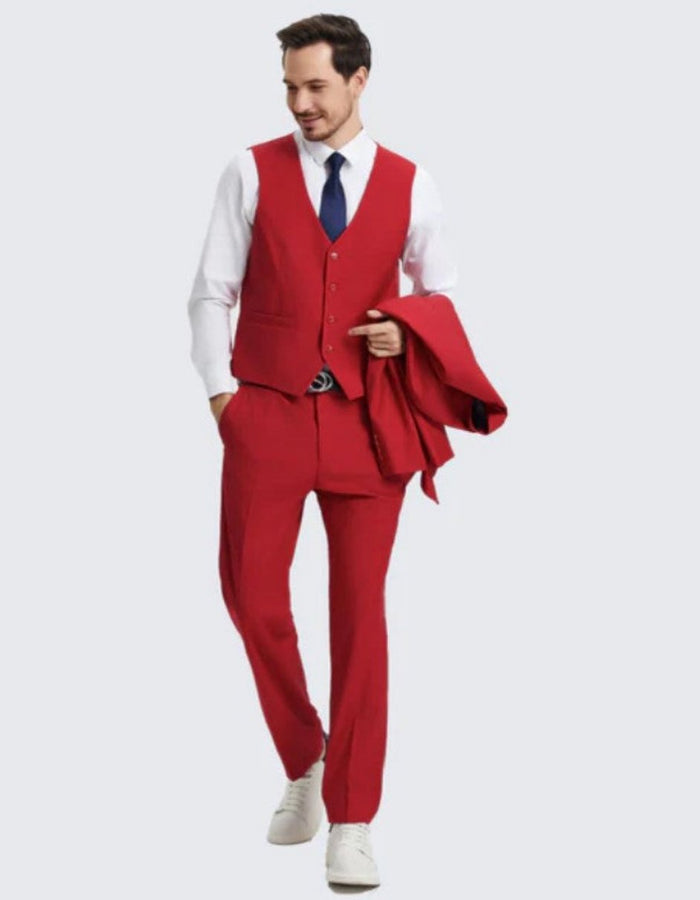 Mens Two Button Red Suit Three Piece Set - Wedding - Prom by Men's Tuxedo USA