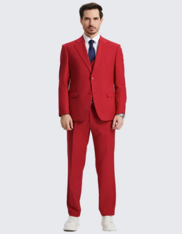 Mens Two Button Red Suit Three Piece Set - Wedding - Prom by Men's Tuxedo USA