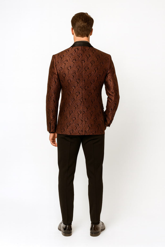 Mens Rust Copper Brick Color Paisley Tuxedo Jacket Dinner and Wedding Blazer With Black Pants Matching Bowtie by USA Men's Outlet