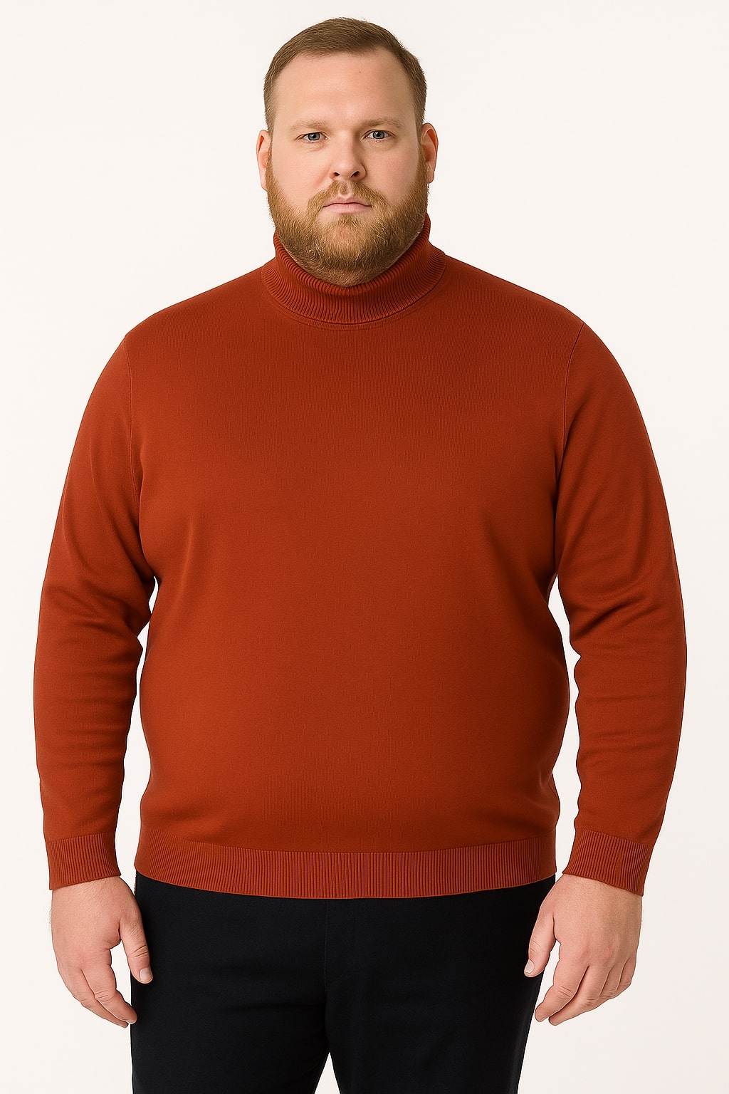 Mens Rust Red Turtleneck Sweater – Slim fit Lightweight Knit Pullover in Brick Color