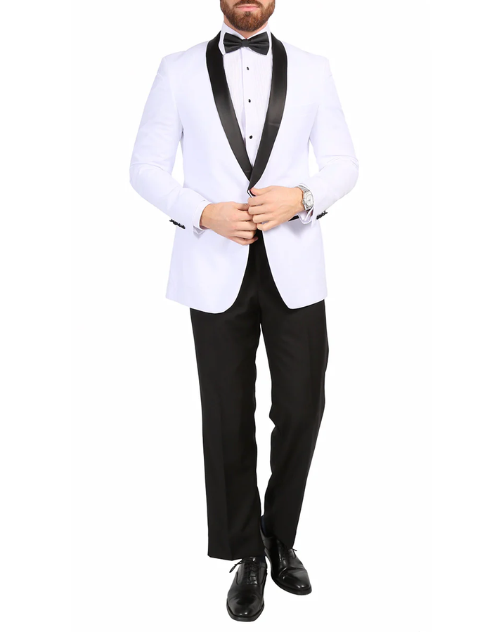 White Prom Suit - White Prom Tuxedo Suits - White Wedding Fit Shawl Prom Tuxedo White and Silver Prom Dress