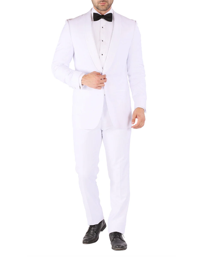 White Prom Suit - White Prom Tuxedo Suits - White Wedding Shawl Prom Tuxedo White and Silver Prom Dress