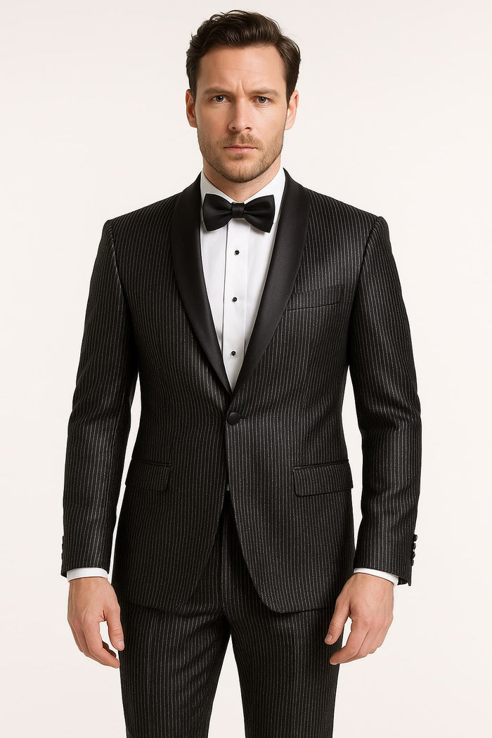 Mens Shiny Black Glitter Tuxedo with Satin Shawl Lapel - Ultra Slim Fit Sparkle Suit for Weddings, Proms & Formal Events by USA Men's Outlet