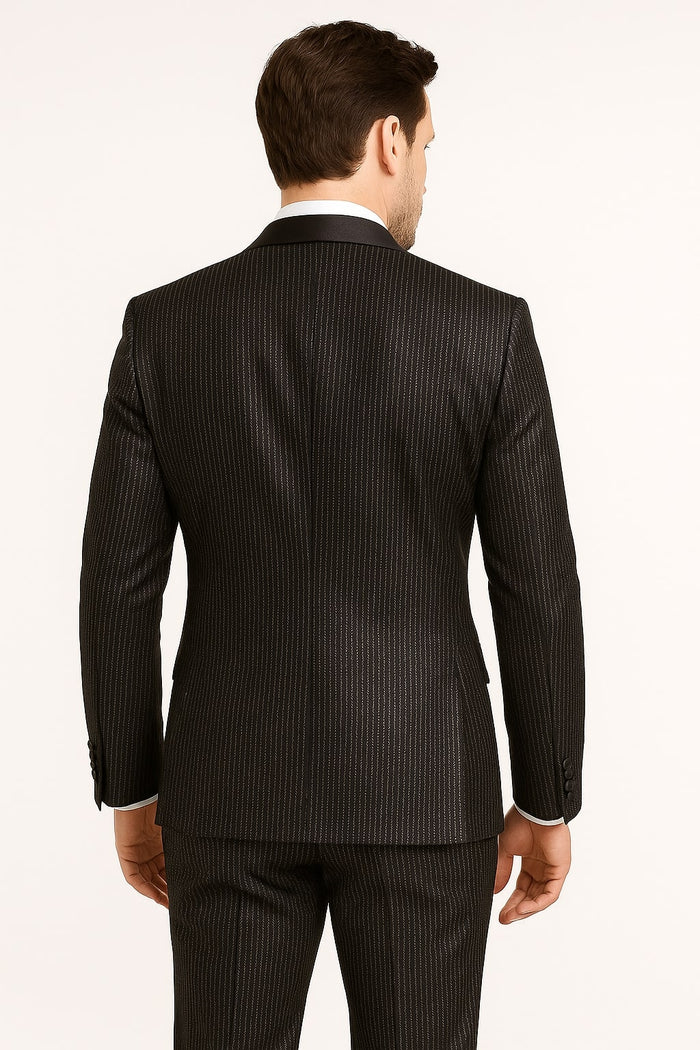 Mens Shiny Black Glitter Tuxedo with Satin Shawl Lapel - Ultra Slim Fit Sparkle Suit for Weddings, Proms & Formal Events by USA Men's Outlet