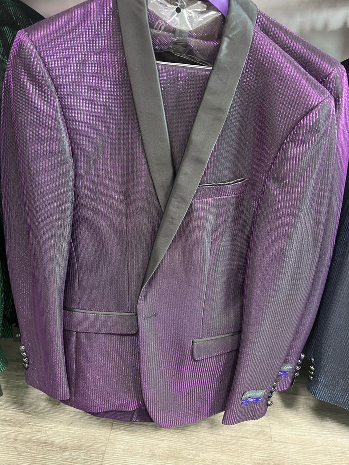 Mens Shiny Purple Tuxedo Jacket with Black Satin Shawl Lapel - Formal Party Blazer for Prom and Weddings by USA Men's Outlet