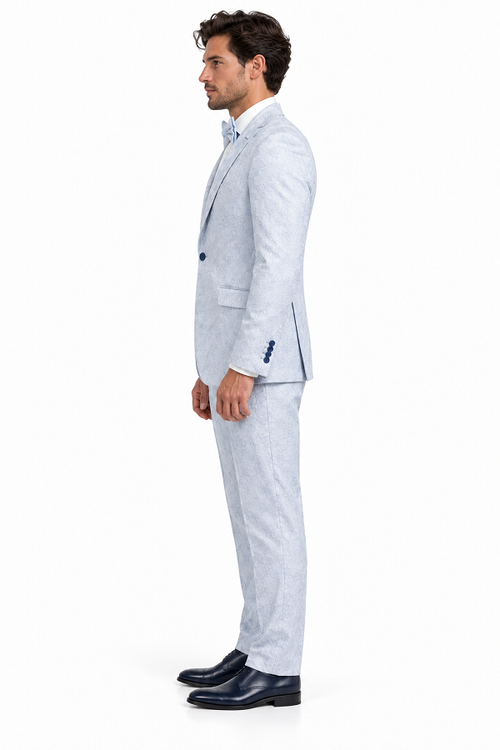 Men Paisley Suit Color Jacket Pants Sky Powder Blue - Light blue  Prom Floral Pattern Wedding Groom