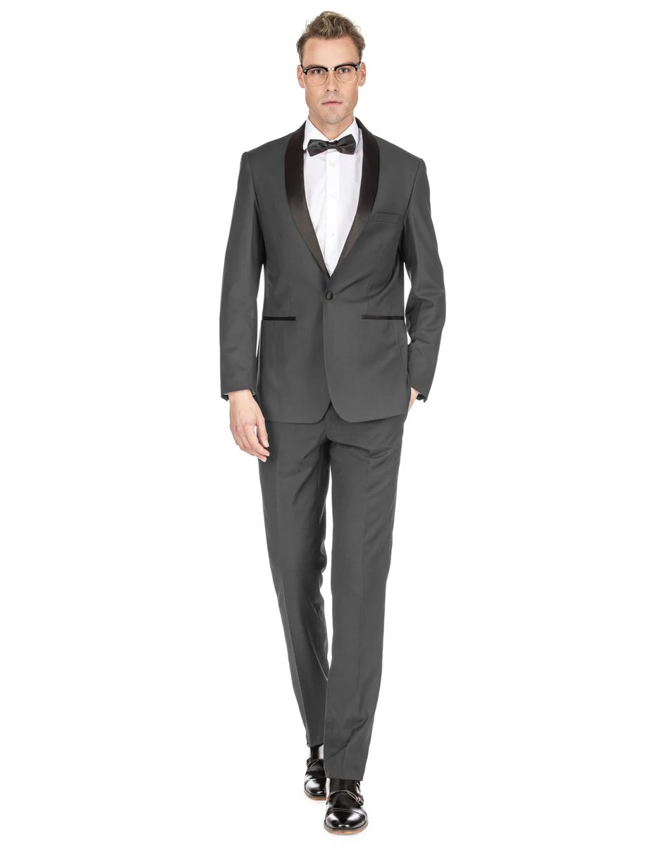 Designer Gray Prom Tuxedo - Grey Wedding  Fit Shawl Suit