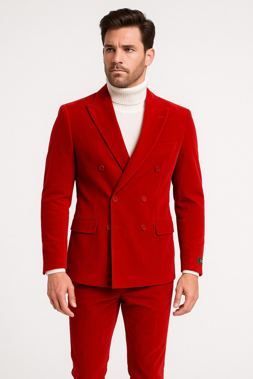Mens Slim Fit Red Velvet Double Breasted Suit with Peak Lapel - Formal Tuxedo Style by USA Men's Outlet
