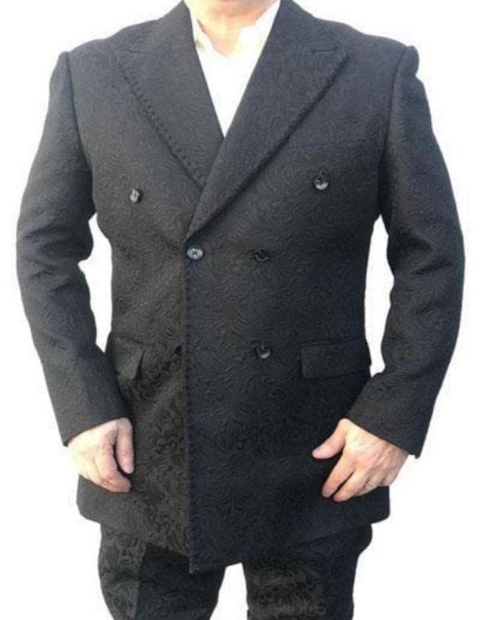 Mens Double Breasted Solid Pattern Velvet Blazer - Black Blazer by Men's Tuxedo USA