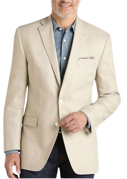 Men's Summer Blazer 2 Button Linen Classic Fit Sport Coat Tan mensusain