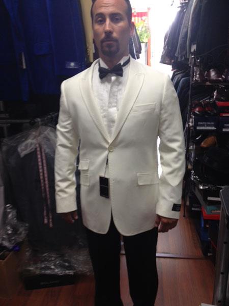 Men's Formal 2 Button Peak Collar Side Vented Soft Rayon Fabric Ivory ~ Cream ~ Off White Dinner Jacket Blazer Sport Coat On Sale mensusain