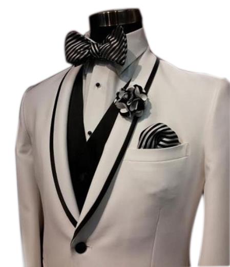 Men's Trimmed Black / White Stripe Tuxedo by Usamensoutlet