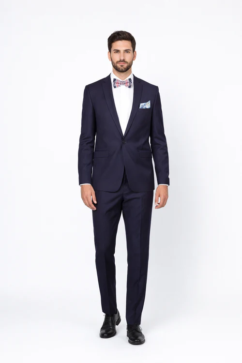 Men’s Slim Fit 100% Wool Suit by Rossiman Rossi - Peak Lapel Jacket & Plum Tapered Pants - Italian Tailored Luxury 3-Piece Suit USA Men's Outlet