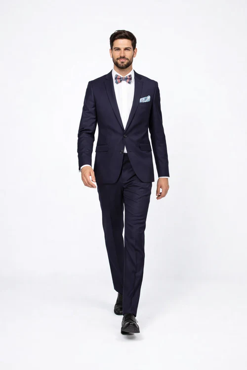 Men’s Slim Fit 100% Wool Suit by Rossiman Rossi - Peak Lapel Jacket & Plum Tapered Pants - Italian Tailored Luxury 3-Piece Suit USA Men's Outlet