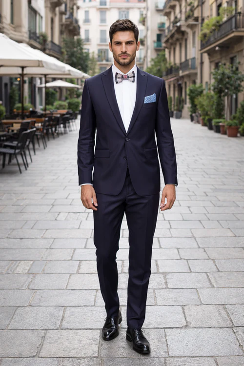 Men’s Slim Fit 100% Wool Suit by Rossiman Rossi - Peak Lapel Jacket & Plum Tapered Pants - Italian Tailored Luxury 3-Piece Suit USA Men's Outlet