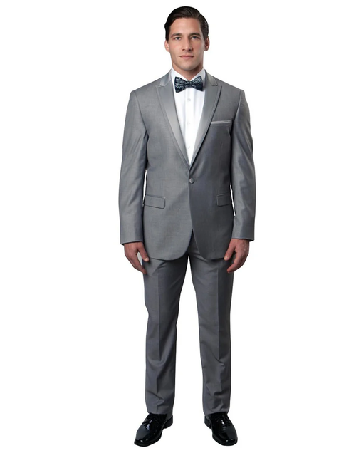 Gray Prom Suit - Mens Modern Wool Peak Trim Prom Tuxedo in Light Grey by PROMTUXEDO