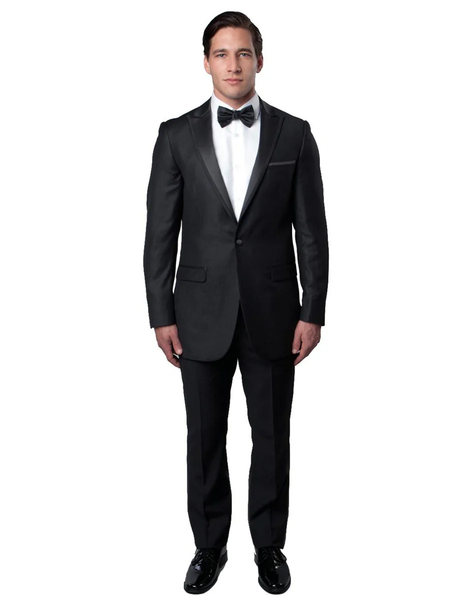 Gray Prom Suit - Mens Modern Wool Peak Trim Wedding Tuxedo in Charcoal