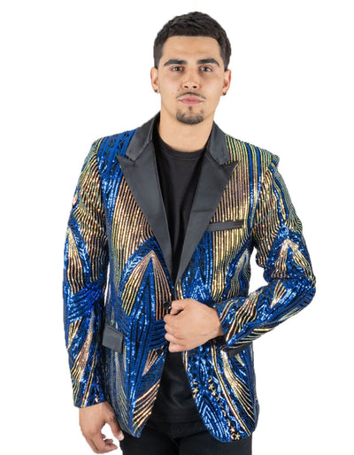 Mens Vested Shiny Diamond Print Tuxedo in Royal Blue