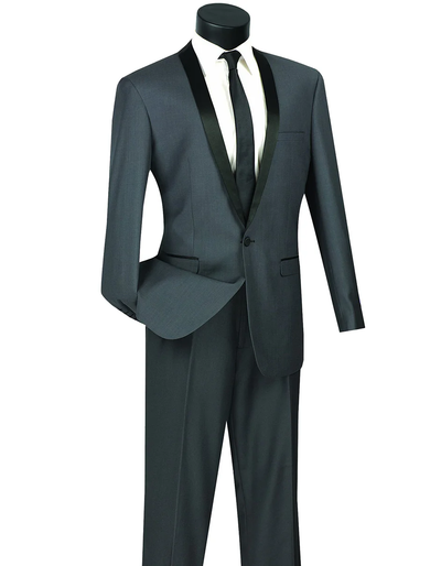Gray Prom Suit - Mens Slim Fit Shawl Tuxedo in Heather Grey