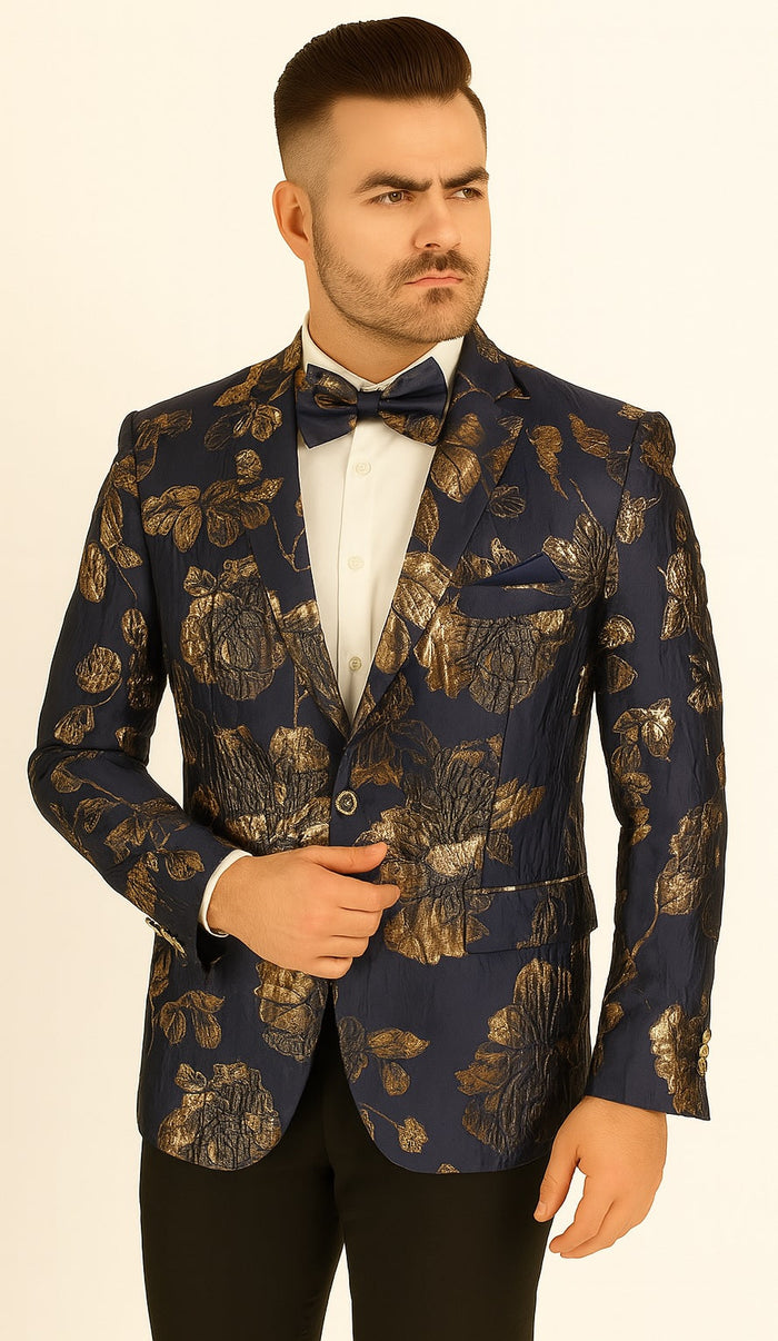 Mens 2 Button Navy Blue & Gold Blazer by Alberto Nardoni