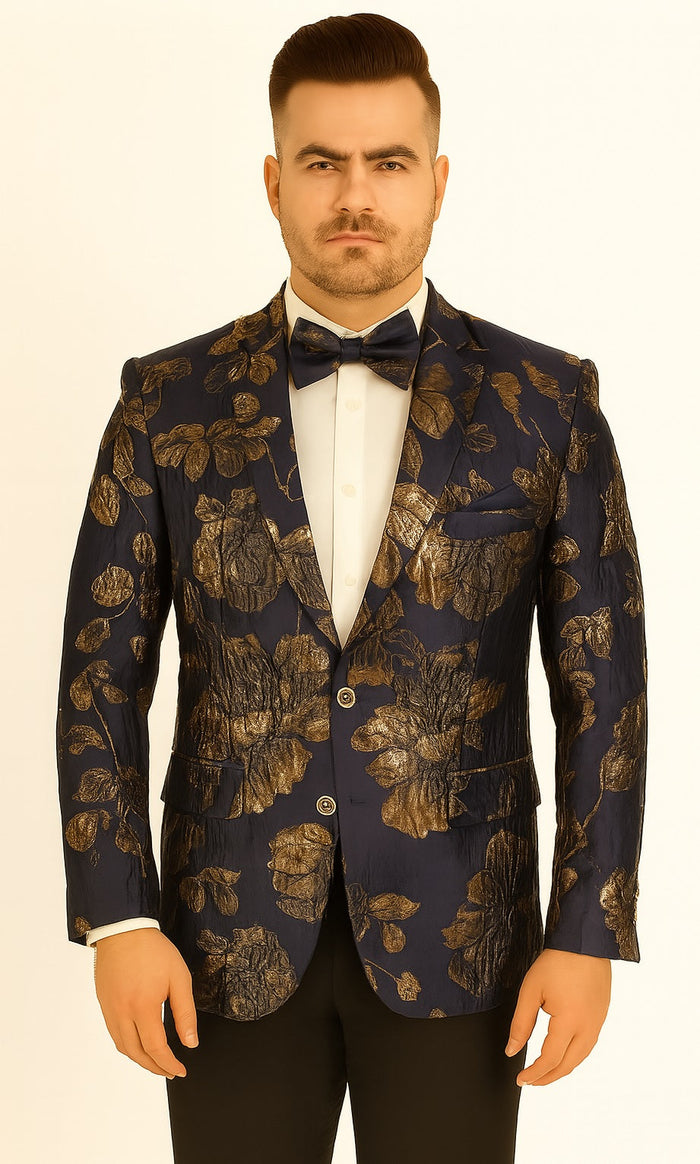 Mens 2 Button Navy Blue & Gold Blazer by Alberto Nardoni