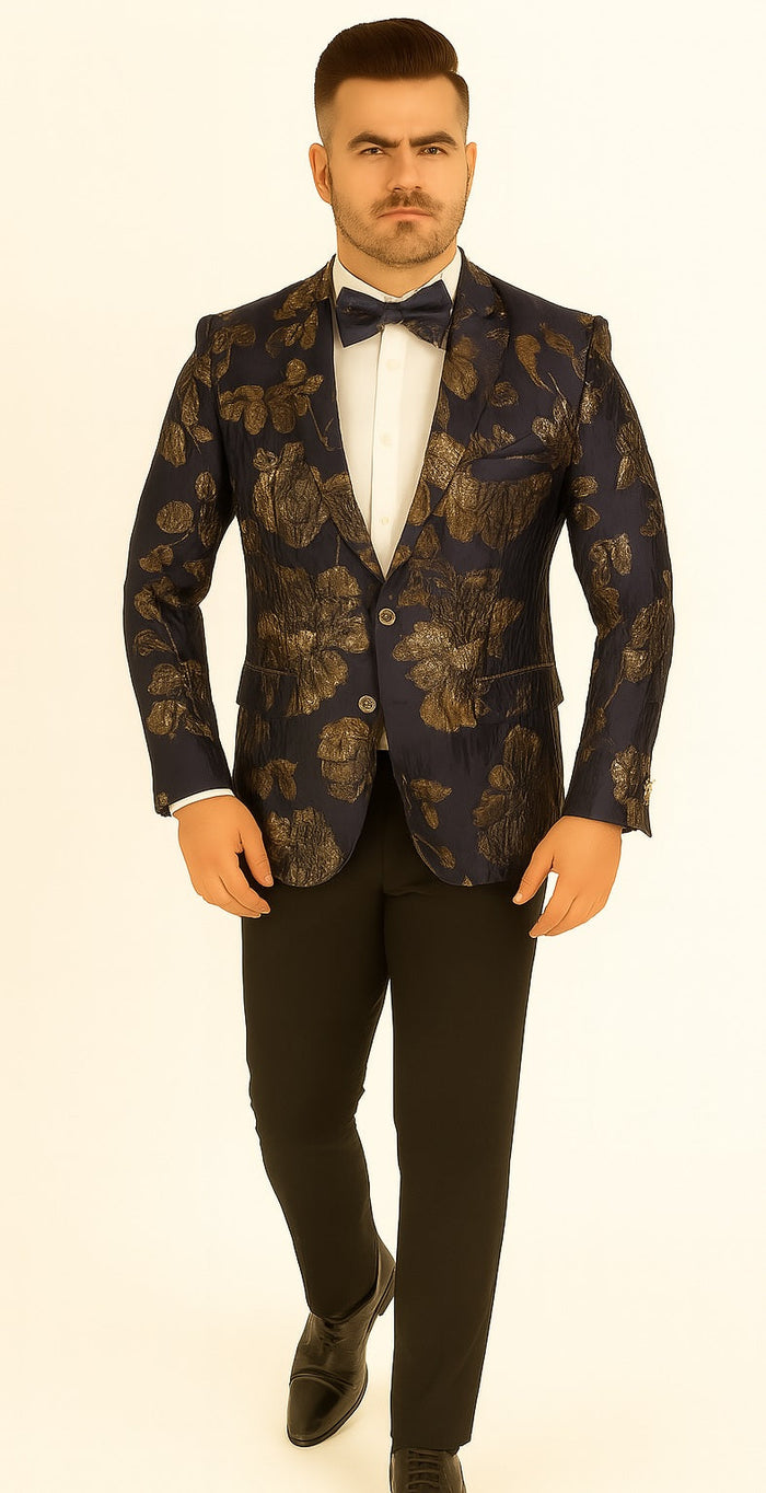 Mens 2 Button Navy Blue & Gold Blazer by Alberto Nardoni