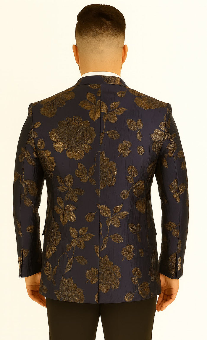 Mens 2 Button Navy Blue & Gold Blazer by Alberto Nardoni