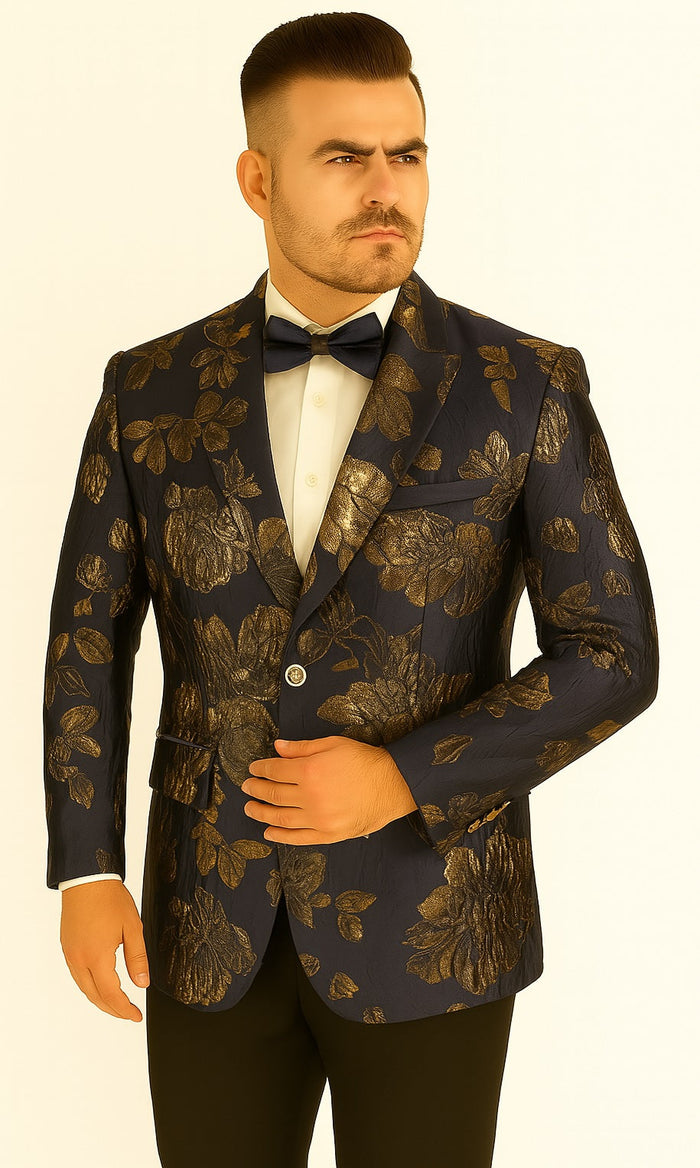 Mens 2 Button Navy Blue & Gold Blazer by Alberto Nardoni