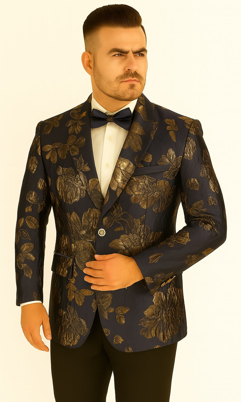 Mens 2 Button Navy Blue & Gold Blazer by Alberto Nardoni