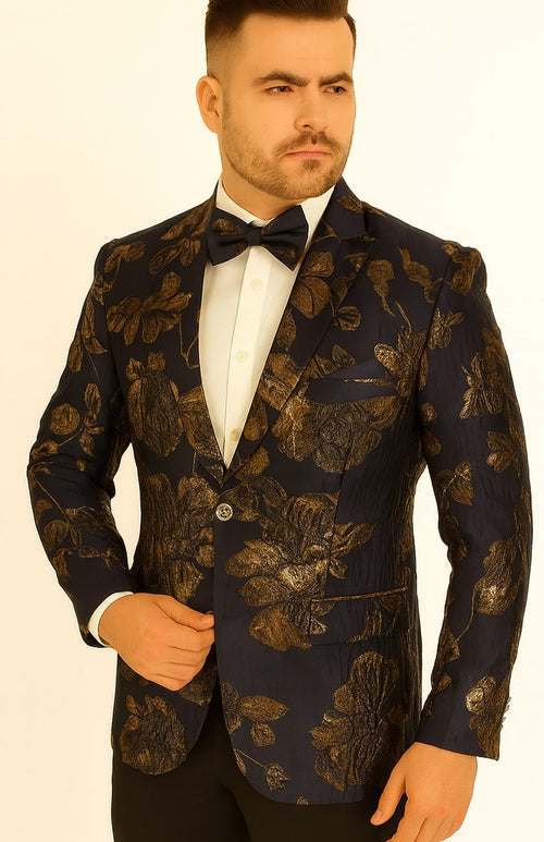 Mens 2 Button Navy Blue & Gold Blazer by Alberto Nardoni