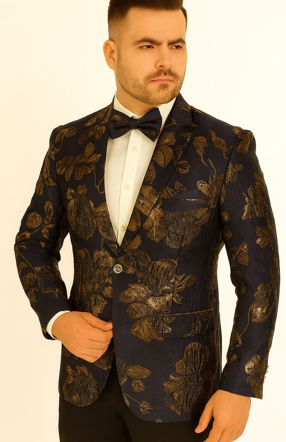 Mens 2 Button Navy Blue & Gold Blazer by Alberto Nardoni