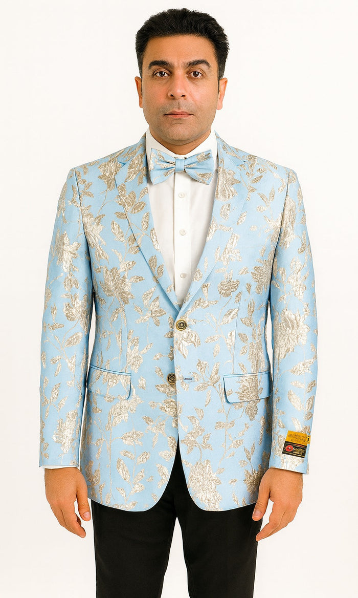 Mens 2 Button Sky Blue Silver Blazer by Alberto Nardoni