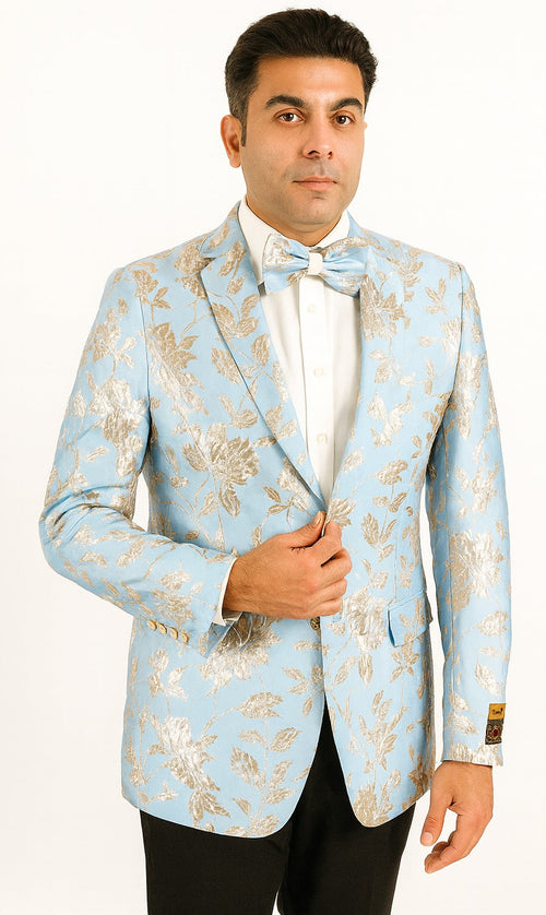 Mens 2 Button Sky Blue Silver Blazer by Alberto Nardoni