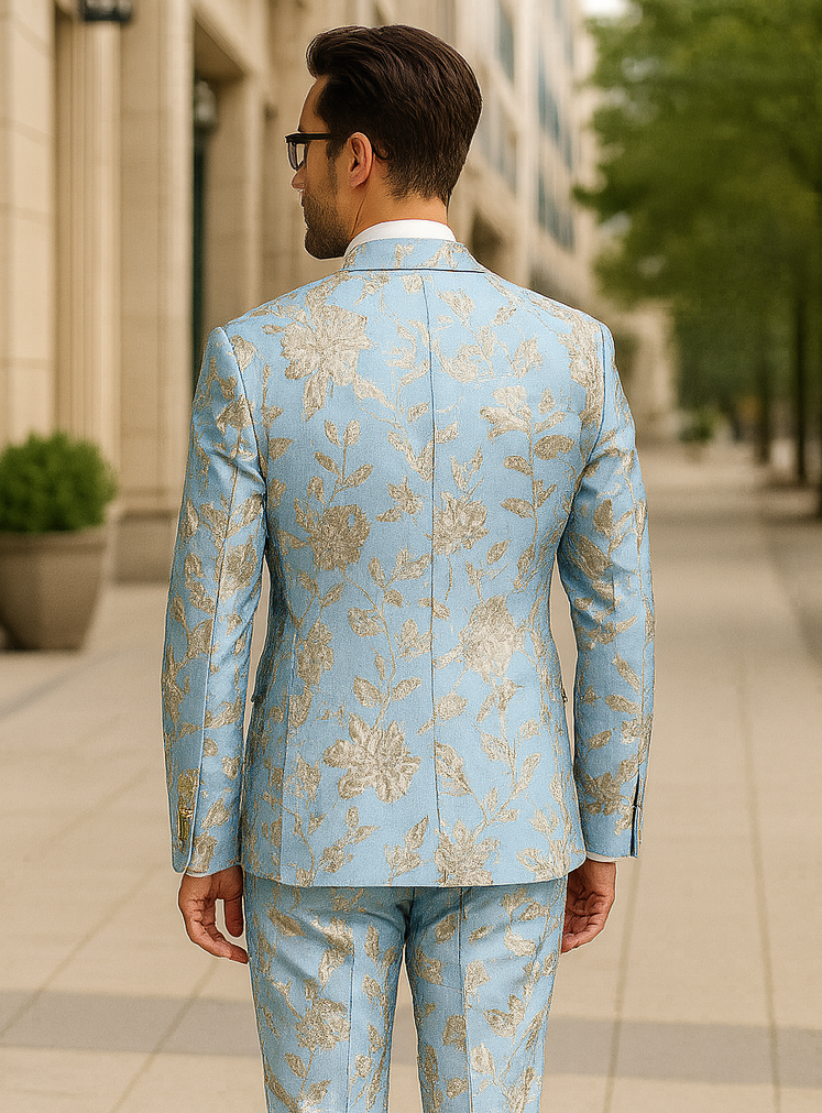 Mens 2 Button Sky Blue Silver Blazer by Alberto Nardoni