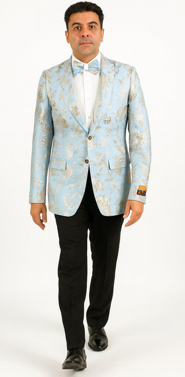 Mens 2 Button Sky Blue Silver Blazer by Alberto Nardoni