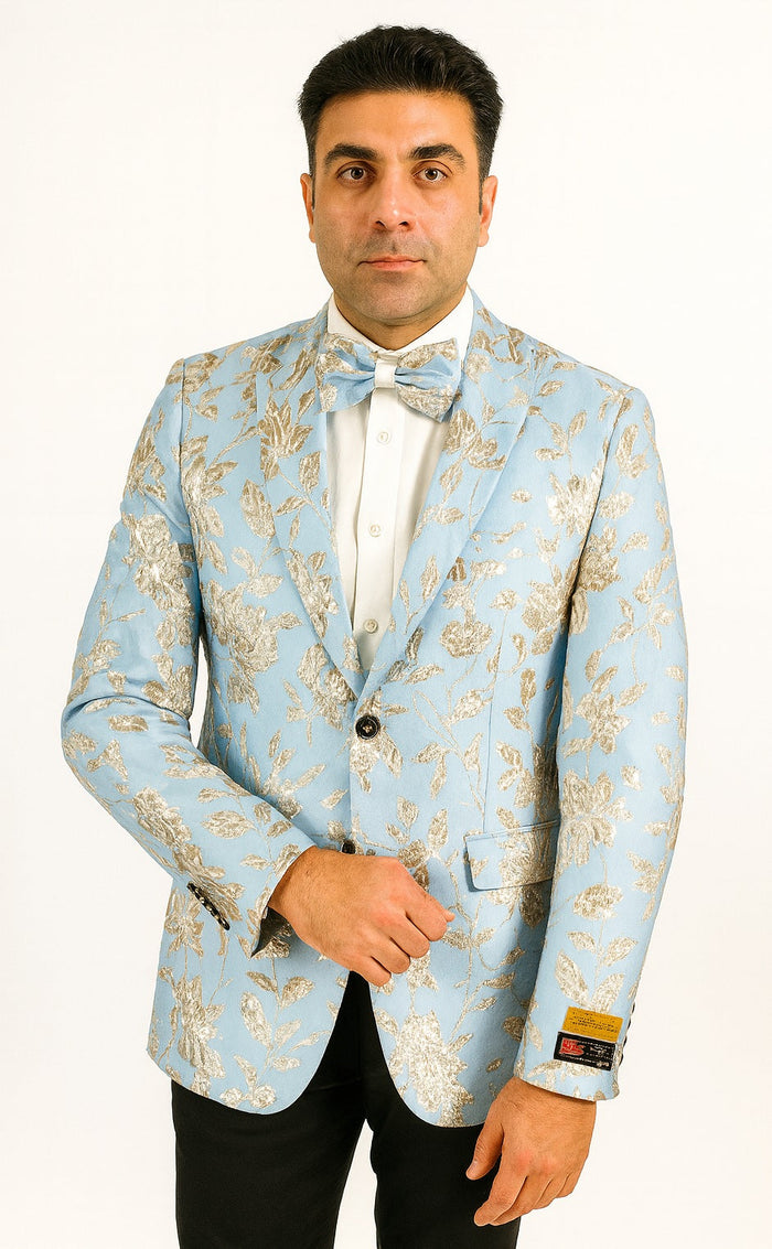 Mens 2 Button Sky Blue Silver Blazer by Alberto Nardoni