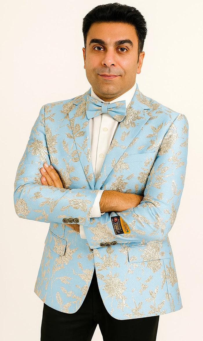 Mens 2 Button Sky Blue Silver Blazer by Alberto Nardoni