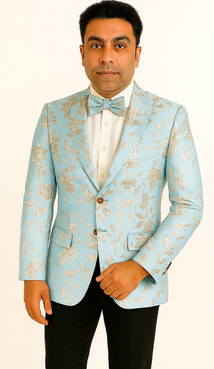 Mens 2 Button Sky Blue Silver Blazer by Alberto Nardoni