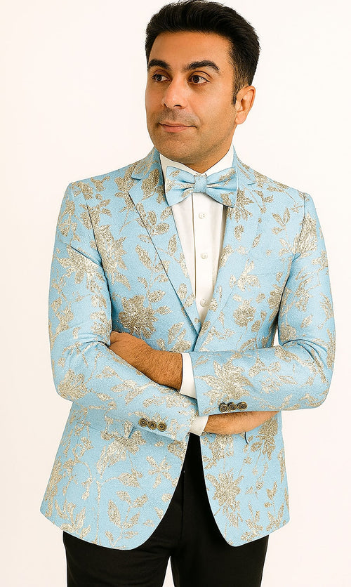 Mens 2 Button Sky Blue Silver Blazer by Alberto Nardoni