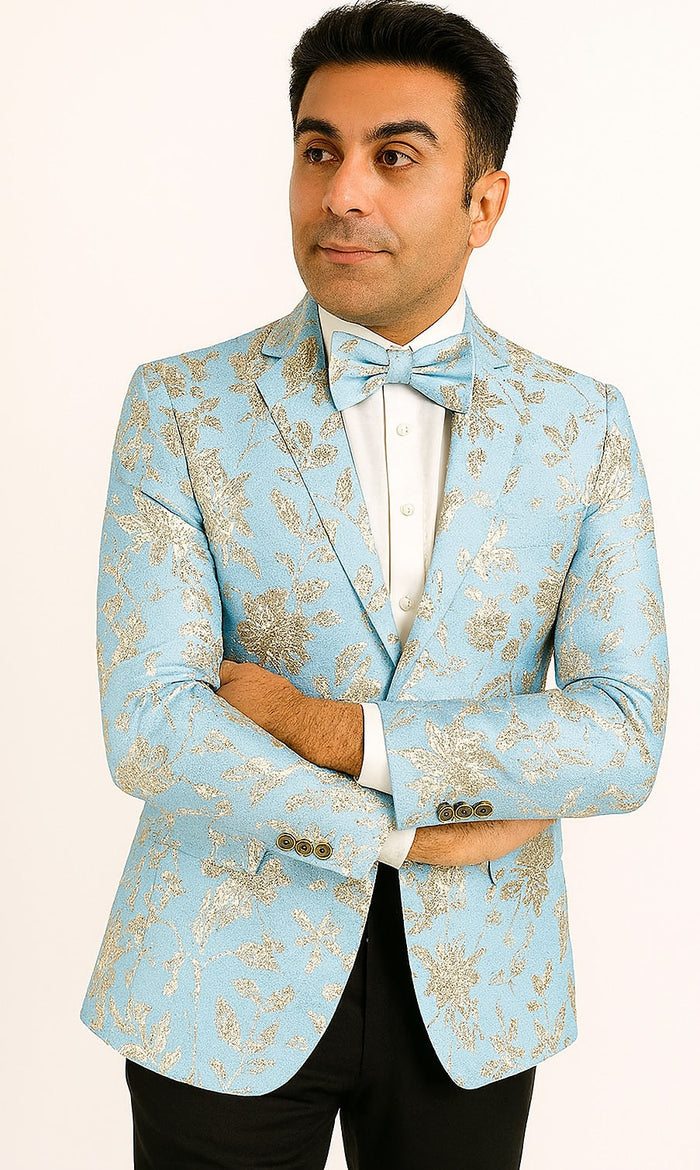 Mens 2 Button Sky Blue Silver Blazer by Alberto Nardoni