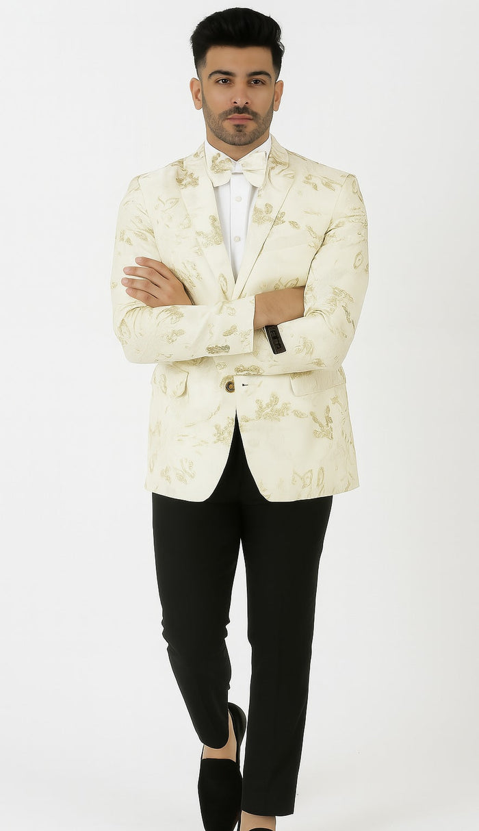 Mens 2 Button White with Gold Foil Floral Blazer by Alberto Nardoni