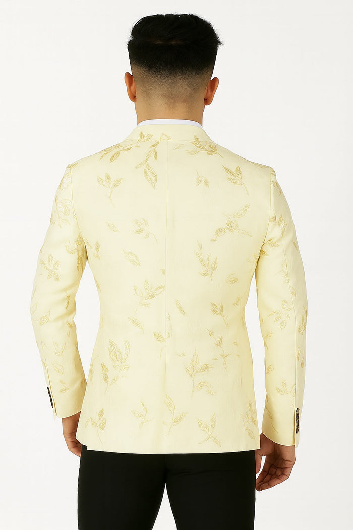 Mens 2 Button White with Gold Foil Floral Blazer by Alberto Nardoni