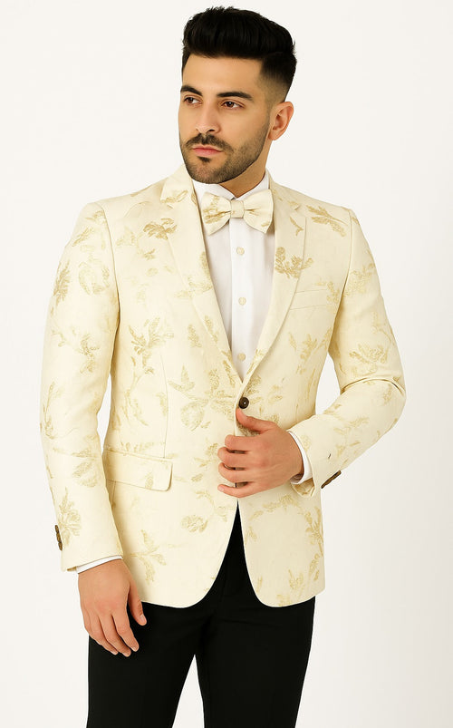 Mens 2 Button White with Gold Foil Floral Blazer by Alberto Nardoni