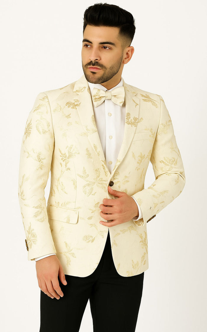 Mens 2 Button White with Gold Foil Floral Blazer by Alberto Nardoni