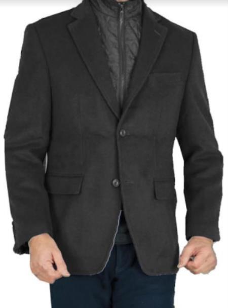 Mens Cashmere Blazer - 10% Cashmere Black Color Sport Coat With Removable Vest by USA Men's Outlet
