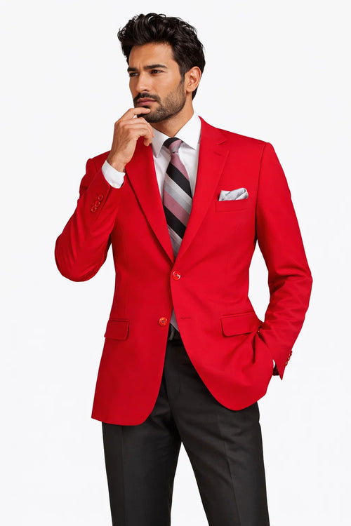 Mens Classic Fit Poplin Club Sport Coat Blazer In Red